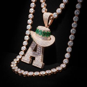 10Kt Yellow Gold Letter A <b>Pendant</b> Green <b>Emerald</b> Cut Moissanite Charm Round Brilliant Cut Micro Insert Jewelry - Product Image 2