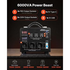 Convertitore Automatico Trasformatore Industriale 6000VA da 110V a 220V/da 220V a 110V Trasformatore di Potenza Trifase 3 USA - Product Image 4