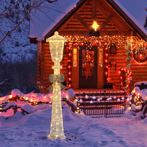 Lampione Natalizio da Esterno Pre-Illuminato 5FT con Fiocco, 110 Luci LED Bianco Caldo, Decorazioni Festive - Product Image 5