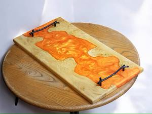 Luxury Design Handmade Polished Wood Resin <b>Epoxy</b> Serving Tray with Handles Custom Options Natural Creations by Omar Creations - Product Image 1