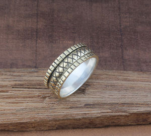 Bague en argent sterling 925 avec turquoise texturée, unique, triple métal, classique, pour mariage, bijoux de déclaration pour femmes, vente en gros - Product Image 2