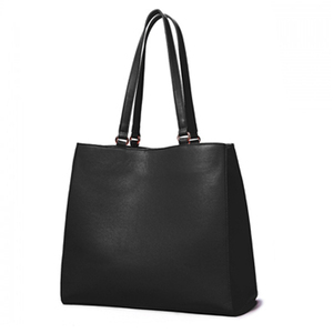 Bolso Tote de Trabajo de Cuero Genuino de Color Sólido, Estilo Minimalista, Parte Superior Abierta para Uso Diario en Negro, Verde, Marrón, Rosa, Borgoña - Product Image 1