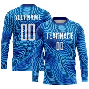 เสื้อฟุตบอลแบบซับลิเมชั่นคุณภาพพรีเมียม ลายไล่เฉดสีน้ำเงิน คอกลม แขนสั้น ผ้าโพลีเอสเตอร์ซับเหงื่อ สำหรับทีม - Product Image 4