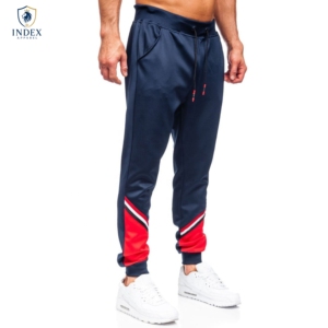 Pantalones Deportivos Azul Marino para Hombre de Index Apparel con Franja Lateral Roja, Cintura Elástica con Cordón, Ropa Deportiva Informal - Product Image 1