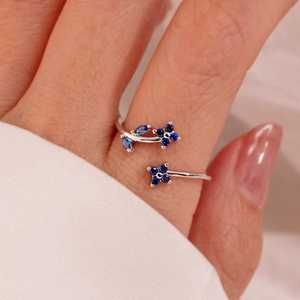 Blue Sapphire Floral <b>Ring</b> 925 Sterling Silver 14K Gold Plated Adjustable <b>Dainty</b> Gift For Her Jewelry - Product Image 6