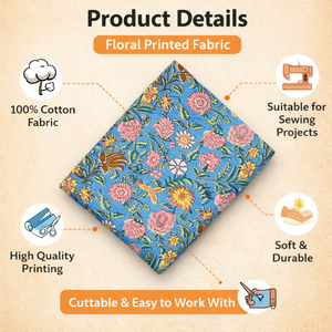 Tela de Algodón con Estampado Floral Multicolor en Azul Cielo |   Textil Artesanal Jaipuri de Verano para Vestidos Boho, Servilletas y Prendas - Product Image 6