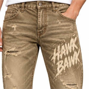Jeans en denim personnalisés pour hommes, effet usé, coupe classique, style streetwear décontracté, fermeture boutonnée, tissu en coton - Product Image 4