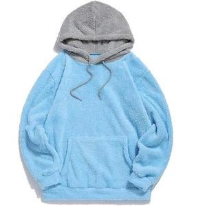 เสื้อสเวตเชิ้ตผู้ชายสีฟ้าอ่อนทรงโอเวอร์ไซส์มีฮู้ด ผ้าฟลีซ สีพื้น สวมใส่สบายสำหรับฤดูหนาว มีกระเป๋า ทรงปกติ แบบถัก - Product Image 4