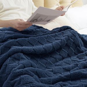 Super Soft and Warm Lightweight Fleece <b>Throw</b> Blanket Navy <b>Blue</b> 50x60 Inches All Seasons Checkered Pattern Couch Blanket - Product Image 5