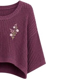 Pull court tricoté ample rouge bordeaux pour femme, manches courtes, léger et respirant, idéal pour l'été, style décontracté et tendance - Product Image 4