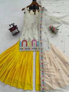 Conjunto Sharara de Diseñador de Alta Calidad para Fiestas y Ocasiones Especiales, Tela Chinnon de Seda Pesada Reversible, Marca TENNECY - Product Image 6