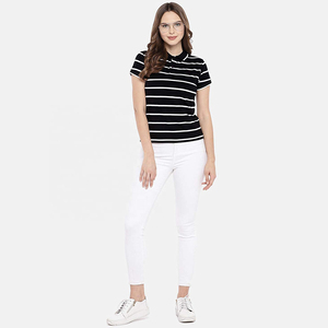 Camiseta Polo a Rayas Personalizada al por Mayor para Mujer, Manga Corta, 100% Algodón, Tejido Transpirable, Corte Regular Informal, para Primavera y Verano - Product Image 2