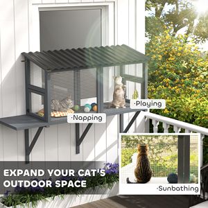 Enclos extérieur pour chat en bois gris avec fenêtre, perchoir et plateforme de saut, sûr pour que votre animal profite des vues extérieures - Product Image 3