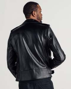 Veste de motard en cuir véritable noir de qualité supérieure pour homme, col rabattu, couleur unie, style automne, vente en gros - Product Image 2