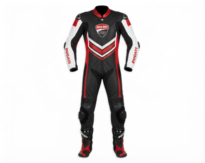 Combinaison de moto pour homme Rucati Pro 1 pièce en cuir de vache véritable/cuir de kangourou, style MotoCP, armure niveau 2 - Product Image 1