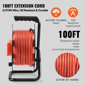 Avvolgicavo Elettrico Professionale da 30 Metri (100FT) con 4 Prese, Cavo 14AWG SJTOW, Copertura Antipolvere, Manuale, Portatile, 20A, Cavo da 20M, Connettore Maschio AU - Product Image 4