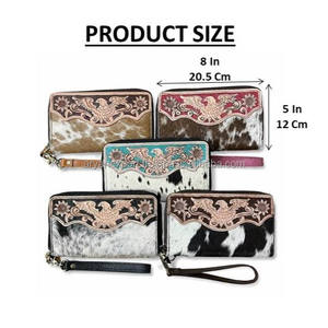 Cartera de Cuero Vacuno Estilo Western Personalizada, Diseño de Águila Grabado a Mano, Cartera con Cremallera y Correa para la Muñeca, OEM ODM, Organizador de Mano para Mujer - Product Image 2