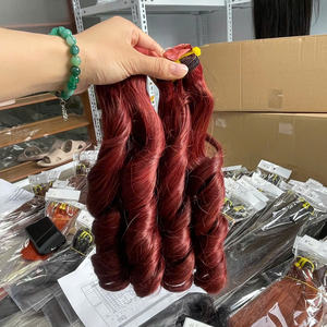 Cheveux vierges bruts vietnamiens de qualité supérieure, boucles rebondissantes rapides, couleur bordeaux, soyeux, tissage à double trame machine. - Product Image 5