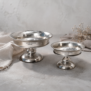 Luxury Silver Pedestal Bowl <b>Set</b> Elegant Metal Floral Compote for Wedding Centerpieces Antique Style Urn Flower Stand Table Decor - Product Image 5
