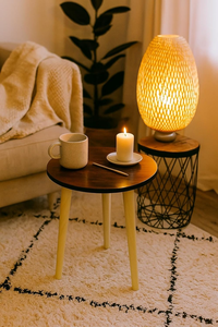 <b>Round</b> Wood Side <b>Table</b> Accent End <b>Table</b> with Cream Legs for Living Room <b>Small</b> Space - Product Image 3