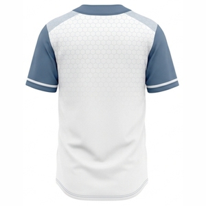 Maillot de baseball personnalisé pour homme, blanc et bleu, imprimé géométrique, manches courtes, anti-humidité, boutons sur le devant, vêtements de sport pour adultes - Product Image 2