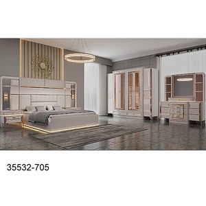 Modern Bedroom Set King Size MDF Furniture With Lighted Headboard And <b>Mirror</b> Wardrobe 35532-121 - Product Image 6