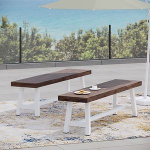 Set di 2 panche da giardino Carlisle per esterni, color marrone scuro sabbiato e bianco - Product Image 4