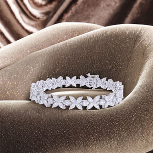 14K <b>Gold</b> F VVS VS Lab Grown CVD Diamond Rhodium Plated Floral Bracelet Marquise Cut Stones Luxury Flower Design Fine Jewelry - Product Image 2