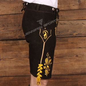 Shorts en cuir suédé marron vintage pour homme, style Lederhosen, tenue traditionnelle bavaroise pour l'Oktoberfest, brodés - Product Image 3