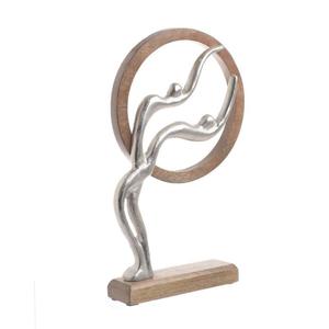 Figura Decorativa de Madre e Hijo en Plata con Base de Madera en Forma de Corazón, Escultura Artística para Mesa, Objeto Decorativo, Diseño Personalizable - Product Image 4