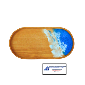 Modern Wooden <b>Tray</b> With Turquoise Resin Inlay Rectangular Serving <b>Tray</b> Handmade <b>Storage</b> Holder For Living Room - Product Image 6