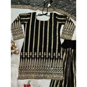 Ensemble de vêtements de soirée pour femmes de créateur Plazzo Dupatta - Product Image 4