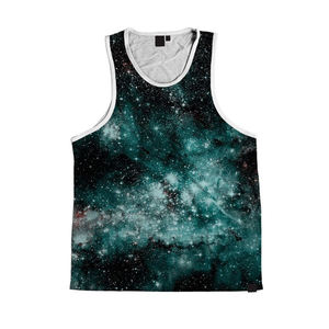 Débardeur pour homme à imprimé galaxie, col rond, sans manches, décontracté, respirant, en polyester, impression par transfert par sublimation - Product Image 1