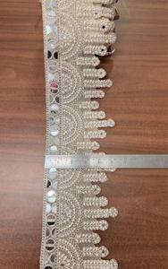 Designer Hand Look Mirror Work Pearl Bead Scalloped Lace Border Wholesale Indian Ethnic <b>Kaftan</b> Saree Decorative Garment Trim - Product Image 2