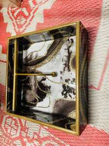 Handmade MDF Resin Napkin Holder Square Floral Black Tray For Hotel Dining <b>Tabletop</b> Weighted Metal Arm Tissue Dispenser - Product Image 5