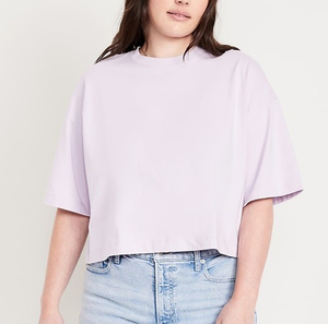 เสื้อครอปท็อปผู้หญิงแบบเรียบง่าย เสื้อยืดโอเวอร์ไซส์สำหรับฤดูร้อน เสื้อยืดพิมพ์ลายพัฟฟ์ ผ้าฝ้าย 100% เสื้อครอปท็อปผู้หญิง - Product Image 5