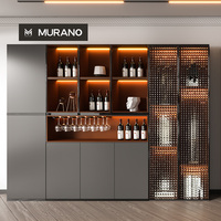 Meuble Bar Moderne de Luxe avec Éclairage LED et Effet Vague d'Eau en Verre, Personnalisé pour Salon et Cave à Vin
