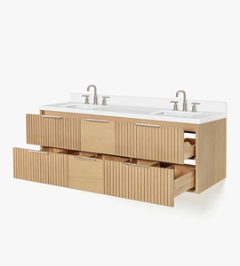 Meuble de salle de bain Lydia 61 pouces avec double vasque, en chêne naturel, directement de l'usine au Vietnam - Product Image 4