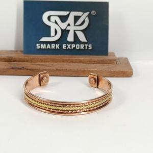 Premium Metal Craft Magnetic Copper Cuff <b>Bangle</b> Two Tone Braided Inlay Design Adjustable Open Bracelet Handmade - Product Image 6
