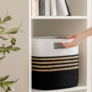 Wholesale Must Have Black And White Cotton Water Hyacinth Storage <b>Basket</b> Set Sustainable <b>Shelf</b> Organizer For Home Organizer - Product Image 3