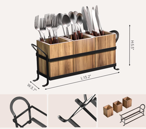 Wooden Modern Portable Single Tier Cutlery Holder with Metal Stand Detachable Design for <b>Kitchen</b> <b>Storage</b> - Product Image 3