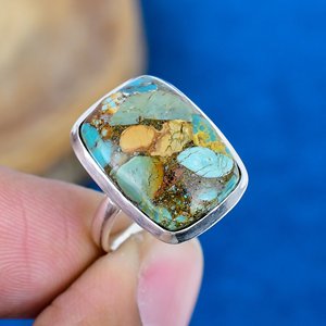 Bagues en argent sterling 925 avec pierres précieuses en turquoise naturelle de forme coussin - Product Image 2
