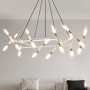 Lampadario Moderno Bianco e Oro da 41 Pollici, Altezza Regolabile, Design a Rami con Tubi Satinati e Cavi Neri - Product Image 2