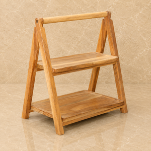 Exhibidor Rústico de Madera de Dos Niveles con Asa Integrada, Organizador que Ahorra Espacio para Postres, Productos de Panadería y Decoración - Product Image 1