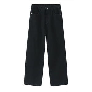 Jeans de Mezclilla Negros de Pierna Ancha para Hombre, Cintura Alta, Corte Holgado, Tela de Algodón Tejida, Ropa Casual de Otoño - Product Image 1