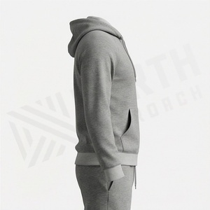 Men's Gray Hooded <b>Zip</b>-<b>Up</b> Sweatshirt Full Sleeve Casual Solid Color Cotton Tracksuit <b>Top</b> with Side Pockets Autumn Wear - Product Image 3