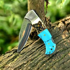Damascus Steel Twist Industrial Grade Folding Hunting Knife Resin Handle <b>Drop</b> Point Straight Edge 58HRC Outdoor Camping ODM/OEM - Product Image 3