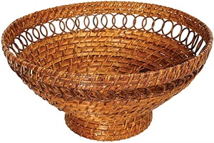 Bol à fruits élégant en rotin poli fait main avec un tressage délicat et un savoir-faire raffiné pour la décoration de table - Product Image 5