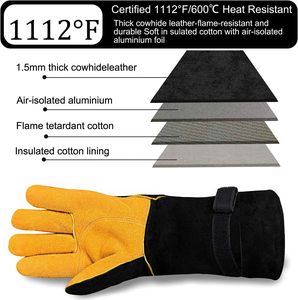 High-Temperature Heat & Fire Resistant Safety Welder <b>Gloves</b> Top Cowhide Leather <b>Gloves</b> Comfortable For Welding Industrial Work - Product Image 2