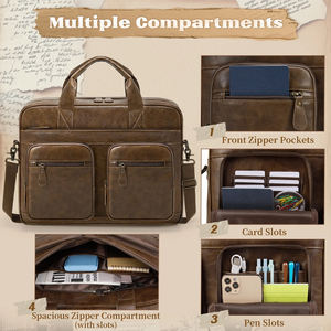 กระเป๋าแล็ปท็อปหนังแท้ลายไม้เนื้อละเอียด ผลิตจากโรงงาน OEM ทำด้วยมือ สำหรับนักธุรกิจและพนักงานออฟฟิศ - Product Image 5